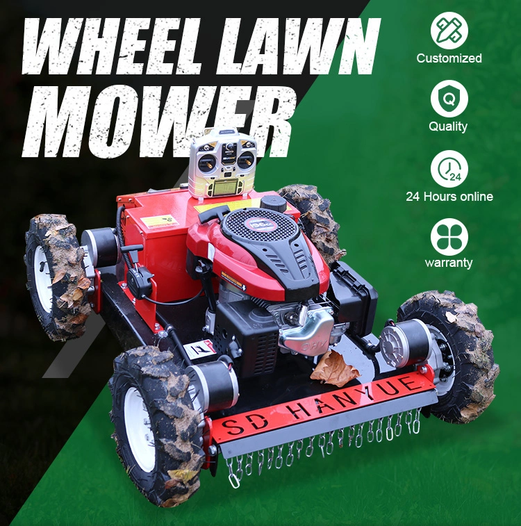 Wheel Type 4WD Agriculture Cordless Lawn Mowers Automatic Remote Control Lawn Mower